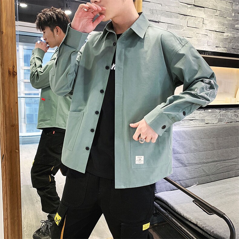 C901春季衬衫男士长袖休闲宽松男装衬衣春秋潮流工装外套图片