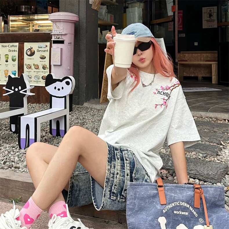 万针全刺绣工艺抖音得物高品质260克重磅纯棉双纱美式高街短袖T恤,男装T恤,电商A486-1