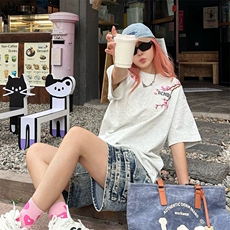 万针全刺绣工艺抖音得物高品质260克重磅纯棉双纱美式高街短袖T恤，男装T恤，电商A486-1