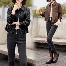 2025春秋季新款皮衣外套女pu皮翻领短款上衣拉链高级感机车服夹克，女装皮衣，跑量工厂店