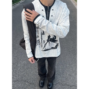 假两件卫衣男女同款春秋新款骑士古堡印花宽松长袖T恤图片