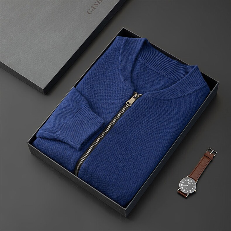 时尚男士羊绒棒球服高端品质保暖舒适经典蓝色百搭潮流，男装羊绒开衫，台绒羊绒