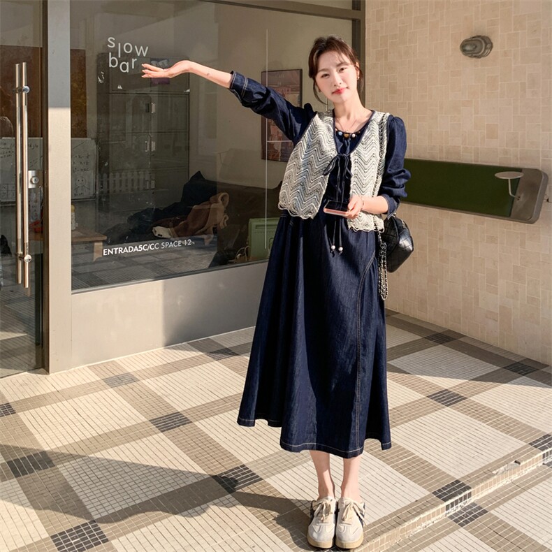 牛仔风马甲连衣裙套装女2026春季新款设计感两件套时尚减龄高级感,女装连衣裙,2D076
