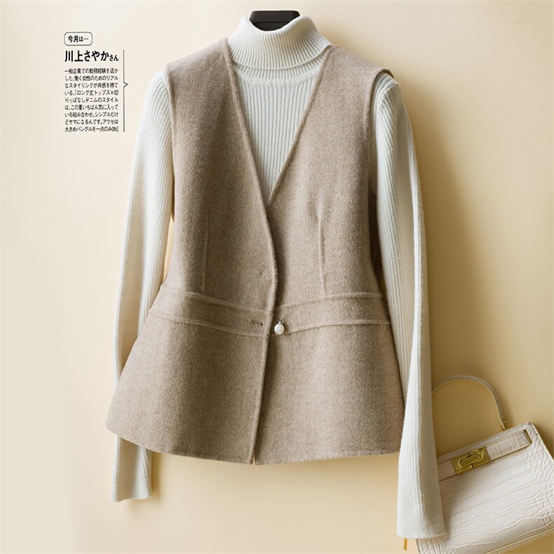 双面羊毛马甲女2024秋新款无袖羊毛呢背心双面呢子大衣潮，女装马甲，悦洋羊绒