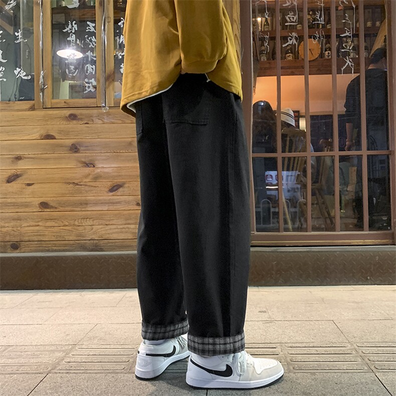 K501-P45秋季新款格子休闲裤男士大码宽松直筒裤子时尚港风M-5XL,男装休闲裤,电商B280-1（原A049）