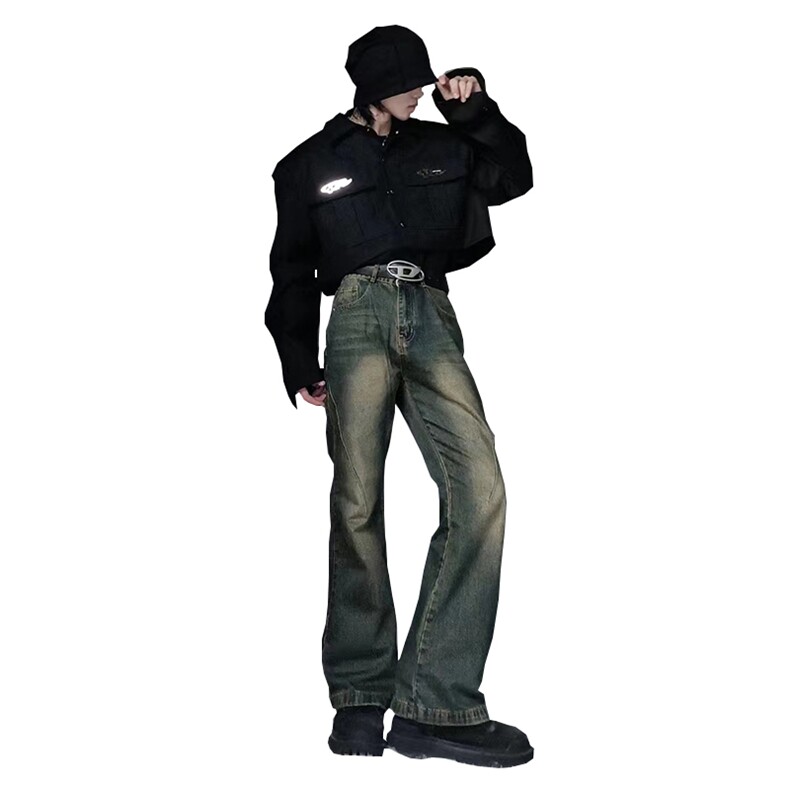 美式ins高街hiphop微喇重工艺水洗复古蓝牛仔裤货号K2322-1P60,男装牛仔裤,电商A063
