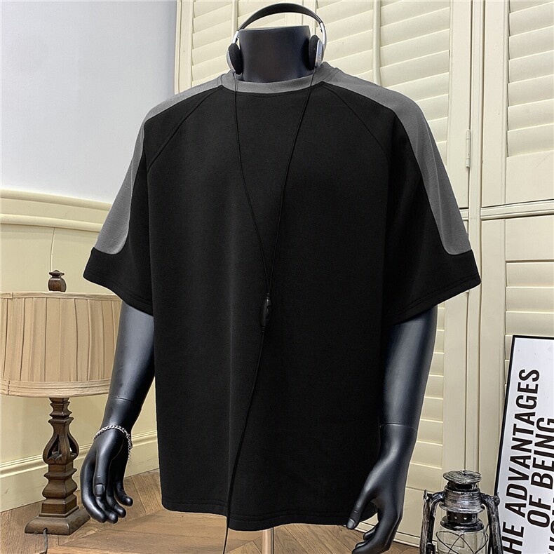 撞色cleanfit百搭拼接短袖男高级感T恤X416B-1-DT1077-特P25限48,男装T恤,星座416B-1
