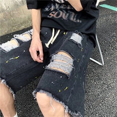 破洞泼墨牛仔短裤男士五分裤子男潮牌宽松休闲外穿夏季DK6161-P36，男装牛仔裤，星座1008