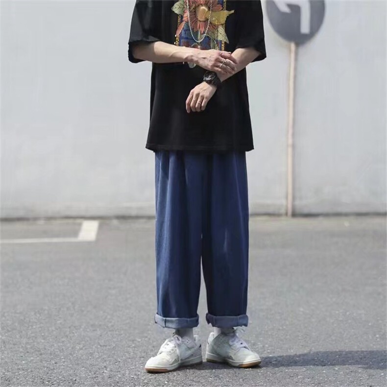 美式西海岸裤子oversize设计感阿美咔叽牛仔裤男女日系阔腿灯笼裤,男装牛仔裤,星座601-2