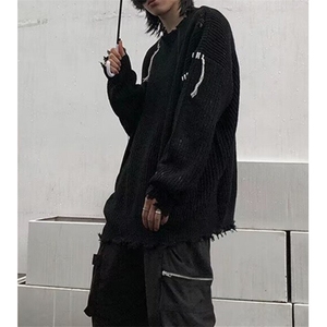 潮牌不规则下摆破坏毛衣男ins个性混色针织衫套头线衣 M93图片