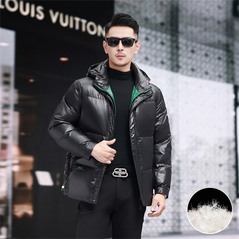 新款防水90绒黑金羽绒服外套男士秋冬季时尚休闲拆卸帽羽绒服大衣,男装羽绒服,钱塘723