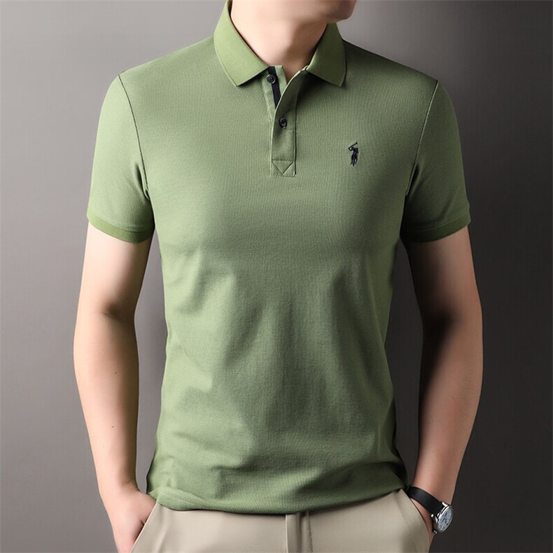 2025年夏季中年短袖t恤男士纯色宽松休闲翻领纯棉polo衫大码，男装T恤，电商B212（原钱塘6029）