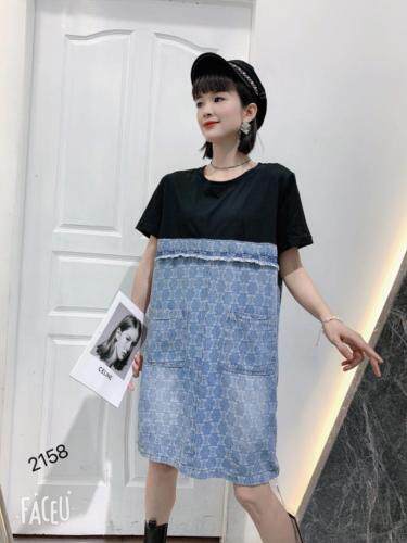 牛仔拼接连衣裙，女装连衣裙，伊绣梦坊