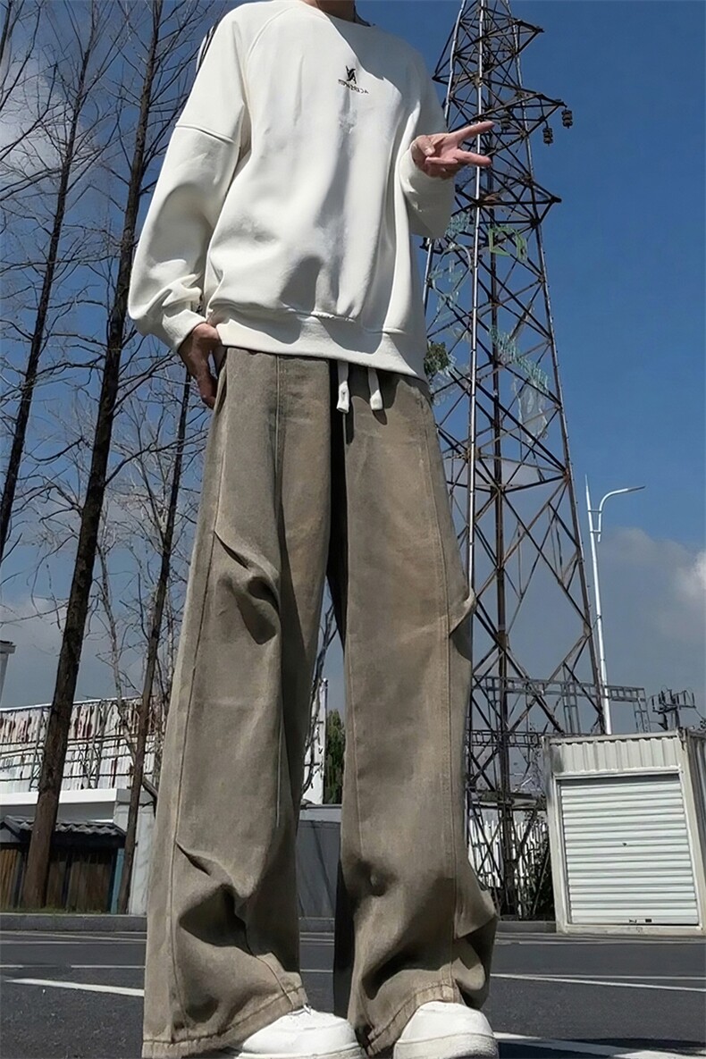 A2186TP55-秋季新款2025解构褶皱弯刀牛仔裤男水洗工装裤子,男装牛仔裤,电商B241