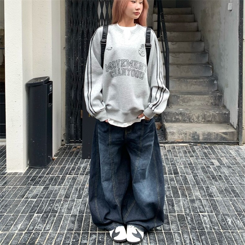 美式高级感弯刀牛仔裤男女水洗宽松阔腿直筒休闲长裤子NZB163,男装牛仔裤,星座516A