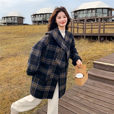 独特超好看韩系格纹双面呢大衣女秋冬2025新款加厚保暖羊毛呢外套，女装毛呢外套，2C325