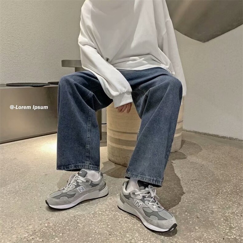 港风复古牛仔裤男宽松直简阔腿裤百搭韩版拖地裤N428-P40加绒53,男装牛仔裤,星座1008