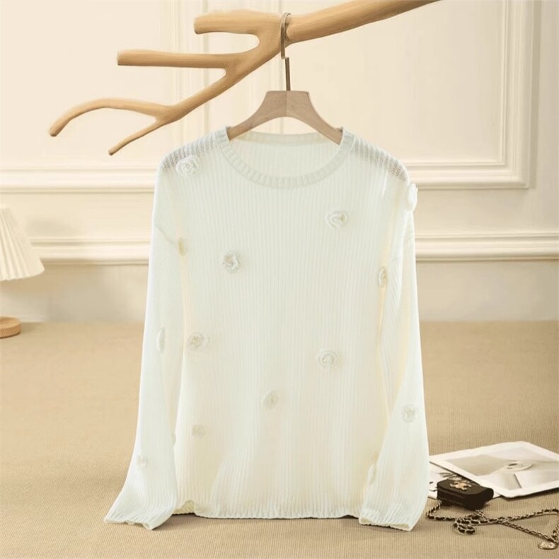 山茶花羊绒薄款针织衫，女装针织衫/毛衣，木淼羊绒