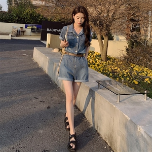 薄款牛仔连体裤女夏2024新款高级感爆款短裤连衣裤小个子港风图片