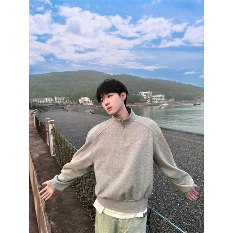 WY07-P68华棉垫肩美式卫衣宽松百搭运动上衣外套立领打底衫,男装卫衣,电商B327