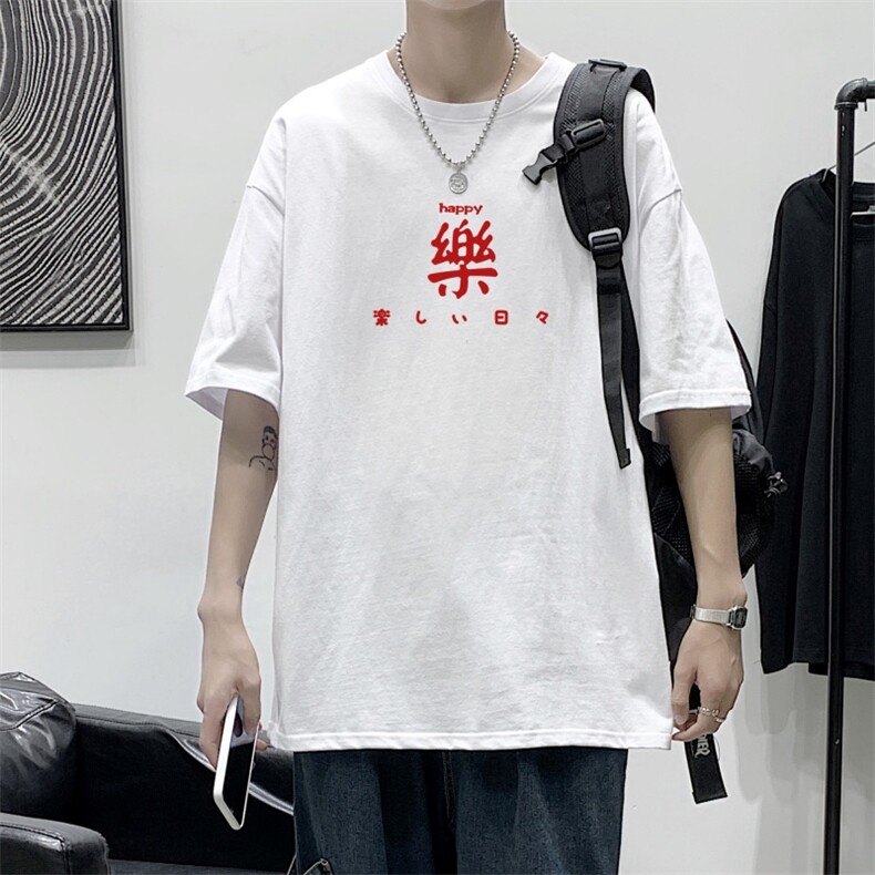 T2298P25港风室内潮流宽松简约百搭潮牌五分袖短袖T恤男夏季上衣图片