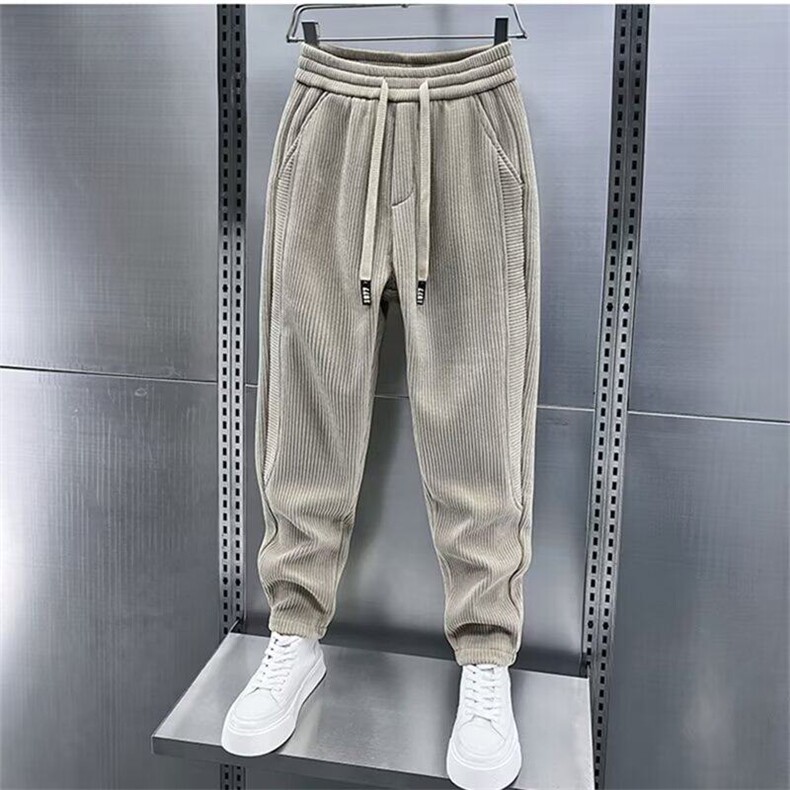 春秋新款拼色灯芯绒时尚百搭休闲裤男士宽松直脚条绒卫裤运动长裤,男装休闲裤,星座506A
