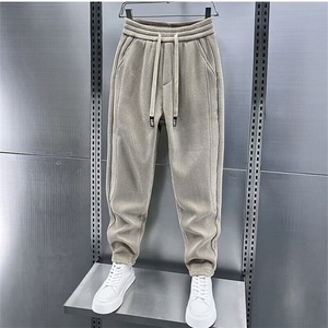 春秋新款拼色灯芯绒时尚百搭休闲裤男士宽松直脚条绒卫裤运动长裤图片