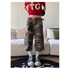 美式破洞补丁七分牛仔裤男女夏季宽松水洗迷彩短裤LN10966-P50，男装牛仔裤，星座1008