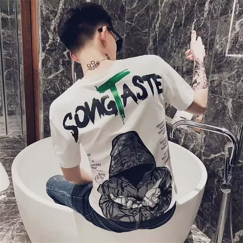 2025新款印花短袖T恤潮牌网红男装白色半袖上衣服夏季潮流体恤衫，男装T恤，星座1210-1