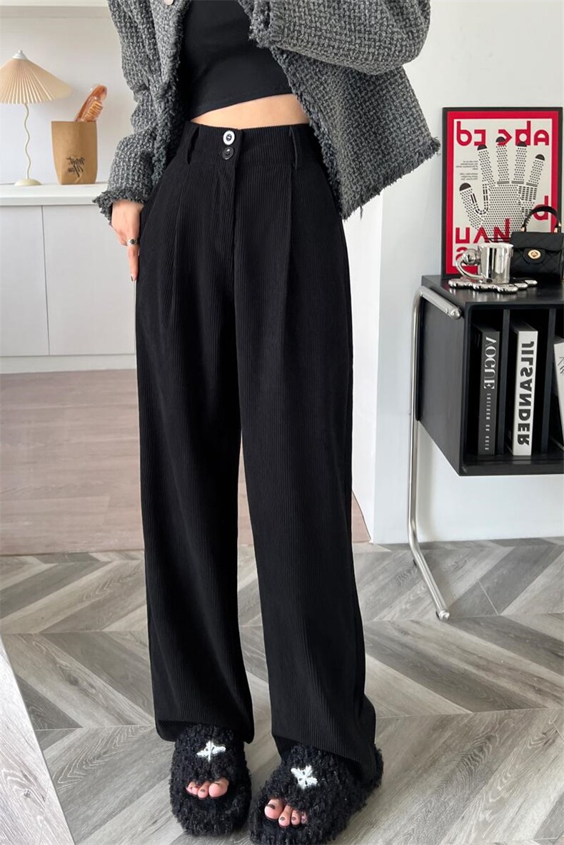 复古灯芯绒阔腿裤女秋冬2023新款欧棉绒宽松显瘦直筒拖地裤子女,女装休闲裤,梦白服饰厂