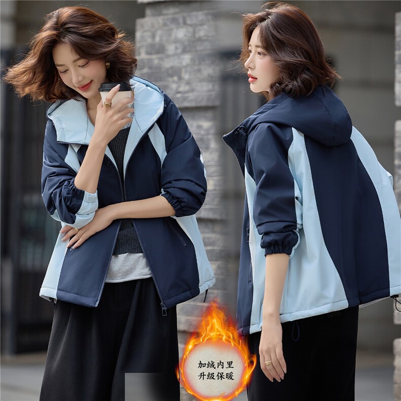 2026年冬季时尚潮流休闲冲锋衣加绒外套，女装短外套，红依一坊