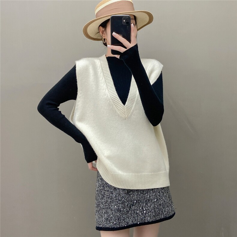 2025年秋季新款百搭5针4股加厚马甲V领，女装针织衫/毛衣，国旺羊绒