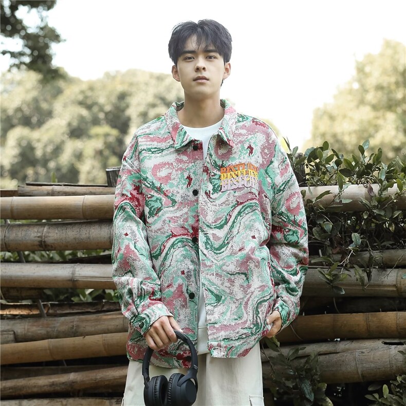 春装新款不规则虎头提花夹克外套男士休闲长袖时尚棒球服翻领褂子,男装夹克,星座1013