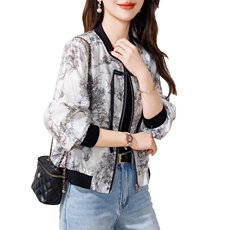 新中式水墨印花薄款外套女2024春夏新款宽松时尚休闲夹克防晒上衣，女装短外套，余墨