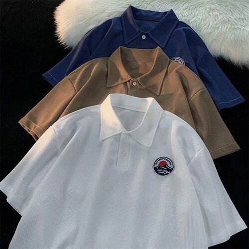 美式polo衫男夏季潮牌冰丝华夫格短袖T147P30图片