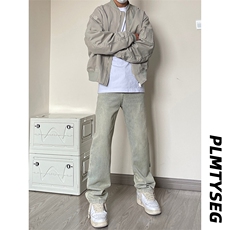 B221美式ins高街小众拉链直筒牛仔裤LK23028-P60控78，男装牛仔裤，电商B221