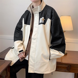 秋装立领撞色夹克外套2023新品潮牌印花外套男女8177-P100控价138图片