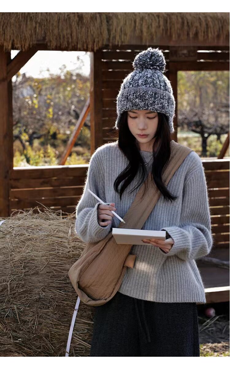 秋冬新款坑条货高端宽松慵懒风加厚毛衣高级感,针织衫/毛衣,半城羊绒