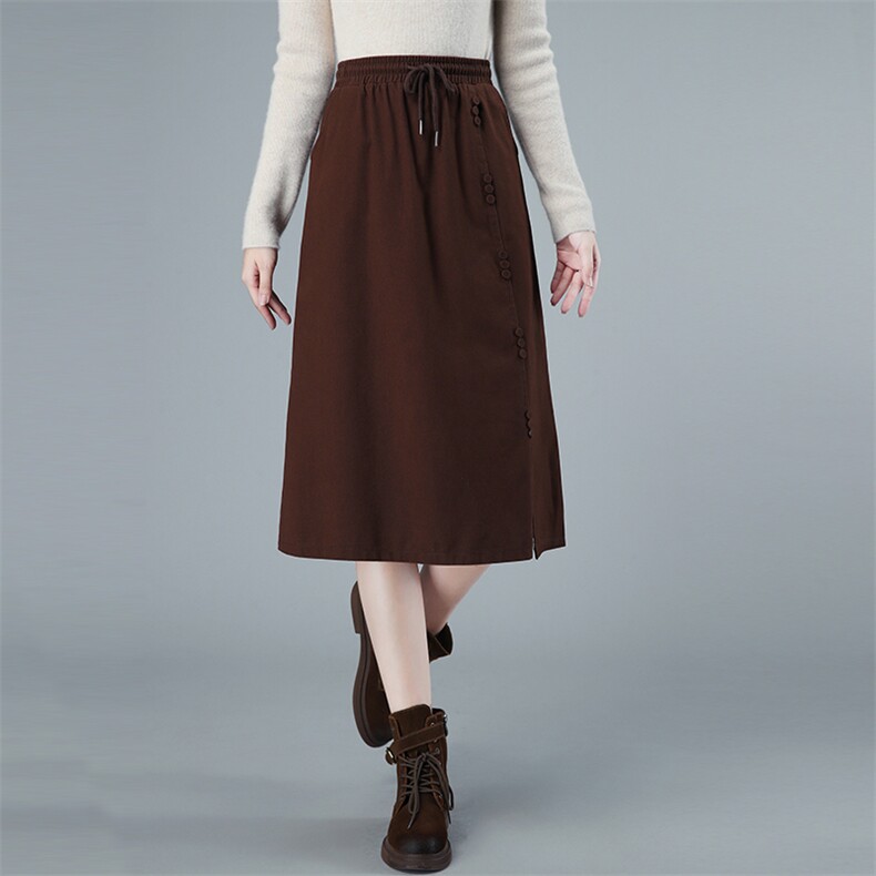 2021秋冬新品纯棉抽绳松紧半身裙301款，女装半身裙，秋牧寒烟