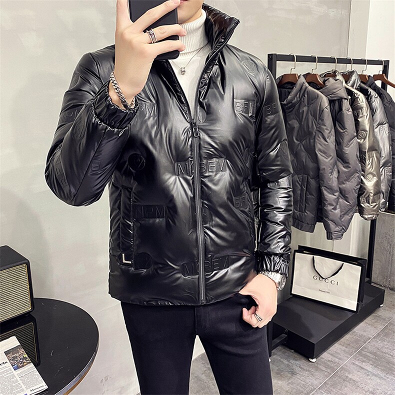 90白鸭绒英伦羽绒服男短款立领亮面大码外套B001-P140-M-5XL,男装羽绒服,电商A211