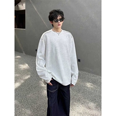 抖音得物高品质26春装设计感长袖打底衫纯色拉链肩圆领卫衣W123，男装T恤，电商A486