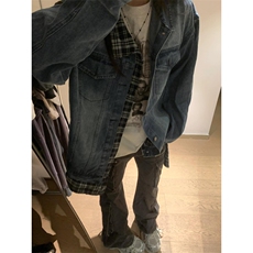 【有货】假两件牛仔外套男春秋格子衬衫拼接工装夹克JK8624LL-P85，男装夹克，星座1007（原301D）