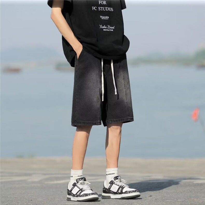 牛仔短裤男韩版潮流松紧腰帅2024夏季新款ins宽松五分裤RK431-P38,男装牛仔裤,星座412-3