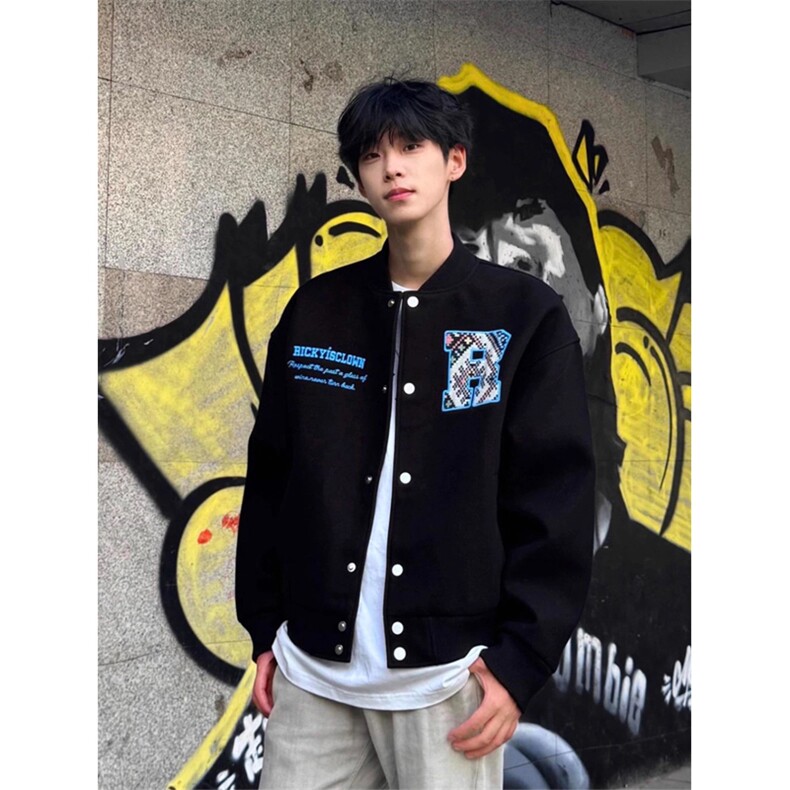 网图有货美式迷宫格民族风贴布字母刺绣棒球夹克男女A1034-P65，男装民族服装，星座1505