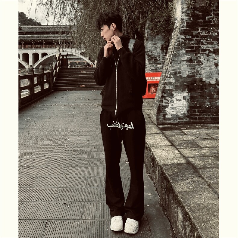 美式高街潮牌男女运动休闲裤直筒宽松慵懒显瘦印花休闲卫裤子,男装休闲裤,电商A486
