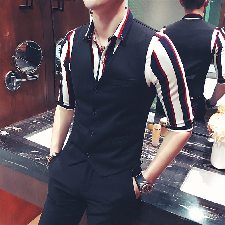 YJ001-W型男夜店理发店服务生马甲工作服少爷马甲外套大码图片