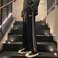 2024春新款港风撞色织带拼接宽松阔腿休闲裤K305-P40控75，男装休闲裤，星座914-3