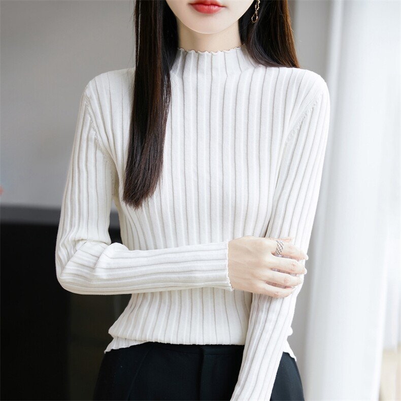 2025百搭时尚简约半高领抽条上衣，女装卫衣/绒衫，长今羊