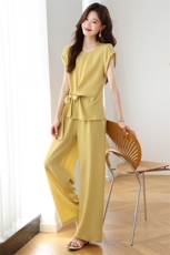 欧货2025夏季新款时尚系带收腰高级感无袖马甲+阔腿裤两件套女潮，女装套装/套裙，韩宇舍