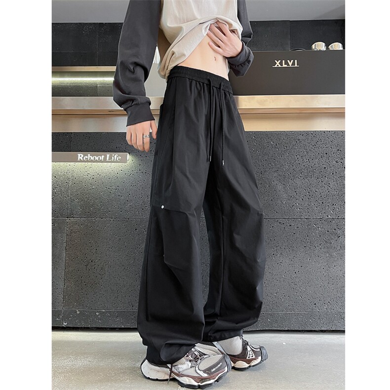 高个子褶皱堆积感伞兵裤男秋季美式复古高街cleanfit休闲工装裤子，男装工装外套，电商C305A